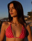RED POLKA DOT TRIANGLE TOP