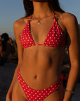 RED POLKA DOT TRIANGLE TOP