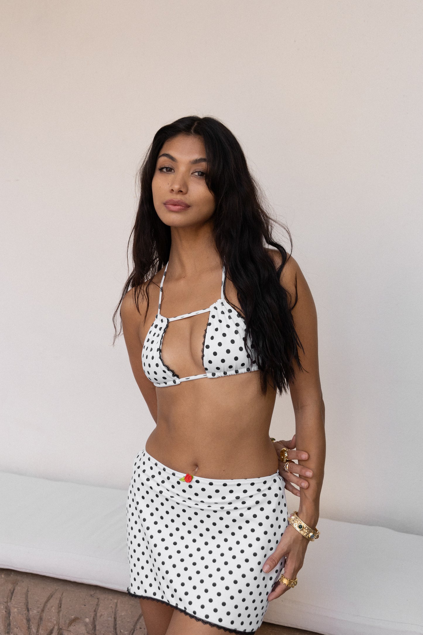 WHITE POLKA DOT DOUBLE STRING HALTER TOP