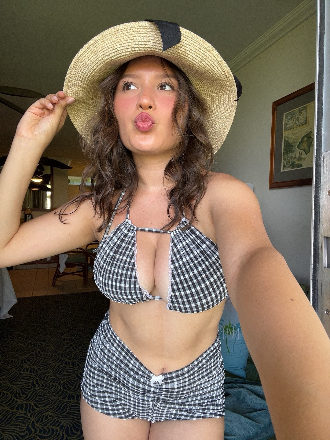 GINGHAM LACE DOUBLE STRING HALTER TOP