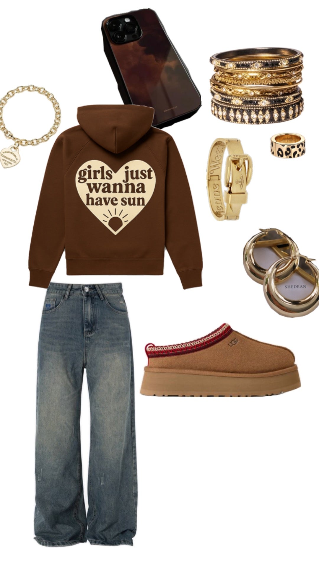 "Girls Just Wanna Have Sun" Hoodie - Chocolate Brown (Heart)