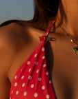 RED POLKA DOT TRIANGLE TOP